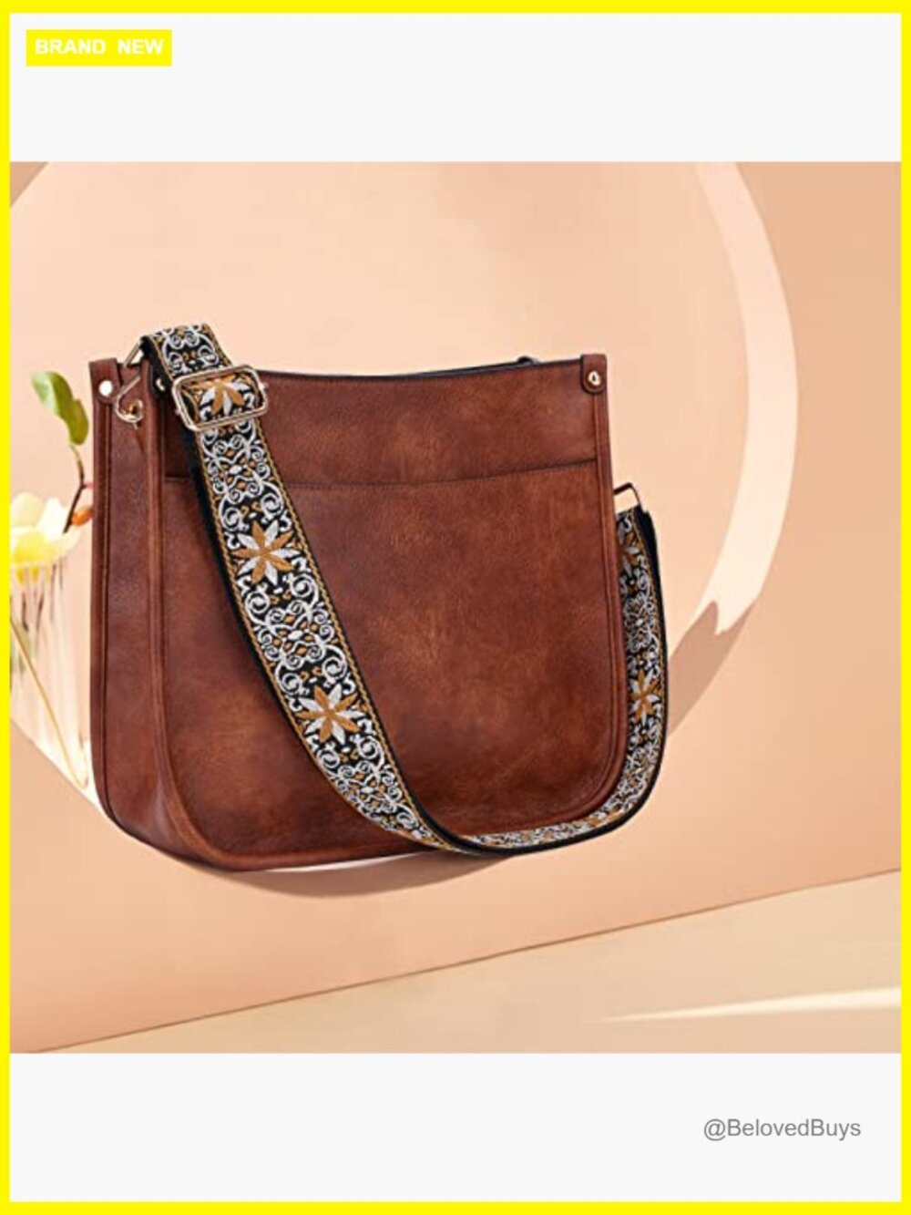 Vegan Leather Hobo Crossbody Bag with Adjustable Guitar Strap - Picture 3 of 7